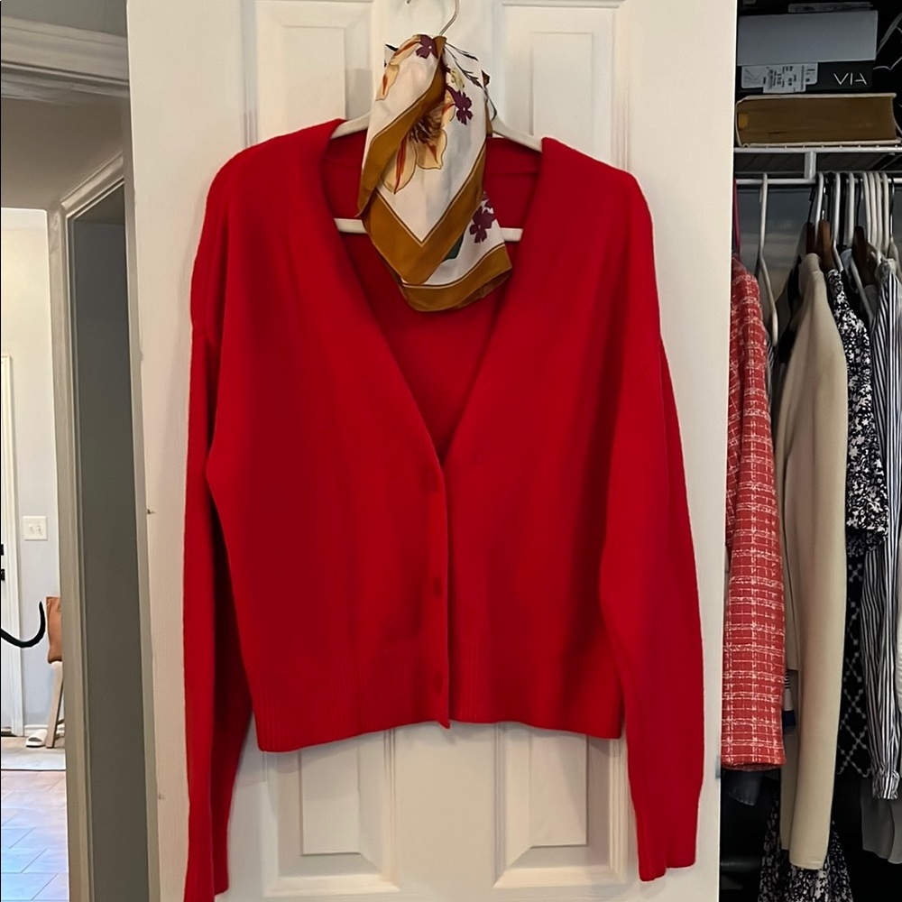 a new day Red Cardigan Sweater Knit V-Neck